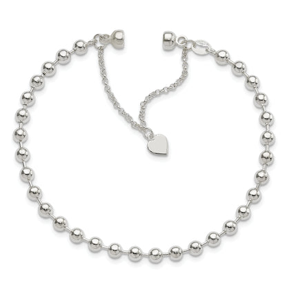 Sterling Silver Polished 4mm Beaded Dangling Heart 7.5 Inch Charm Bracelet With Magnetic Clasp