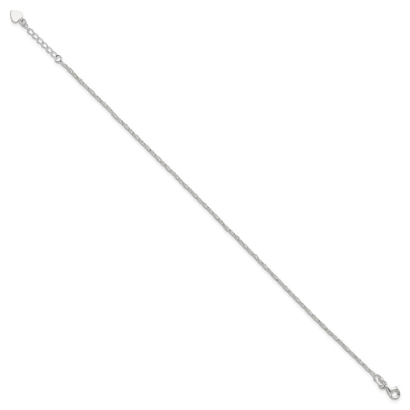 Sterling Silver Polished 9In Plus 1In Ext. Anklet