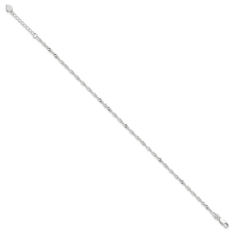 Sterling Silver D/C Polished 9In Including A 1In Ext. Anklet