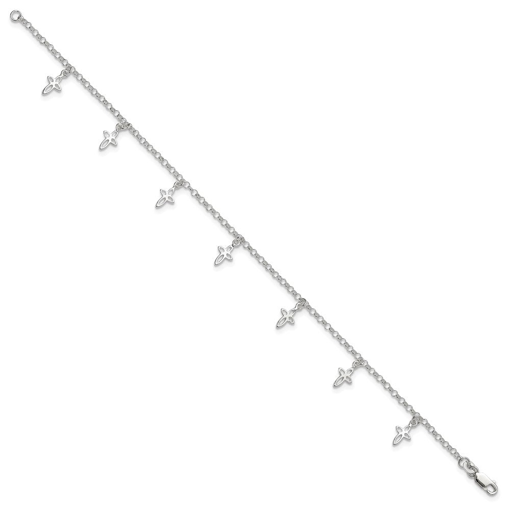Sterling Silver 9 In Cross Anklet