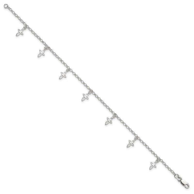 Sterling Silver 9 In Cross Anklet
