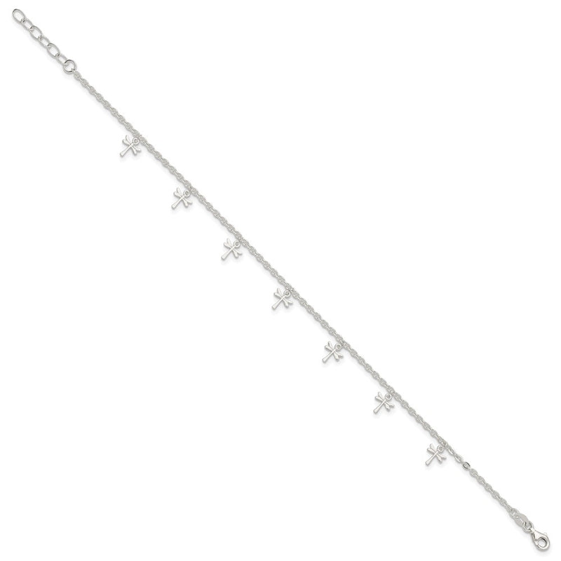 Sterling Silver Polished Dragonfly 9In Plus 1In Ext. Anklet