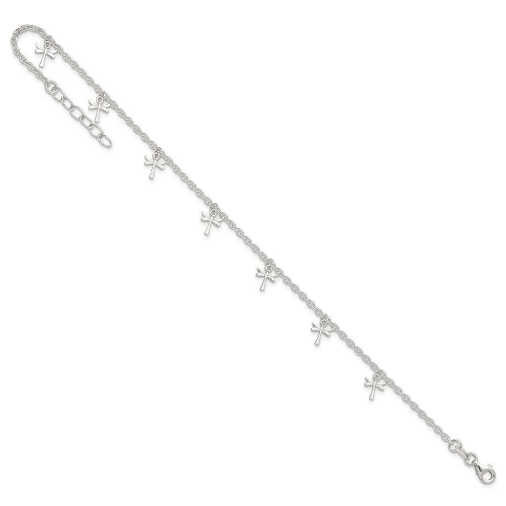 Sterling Silver Polished Dragonfly 9In Plus 1In Ext. Anklet