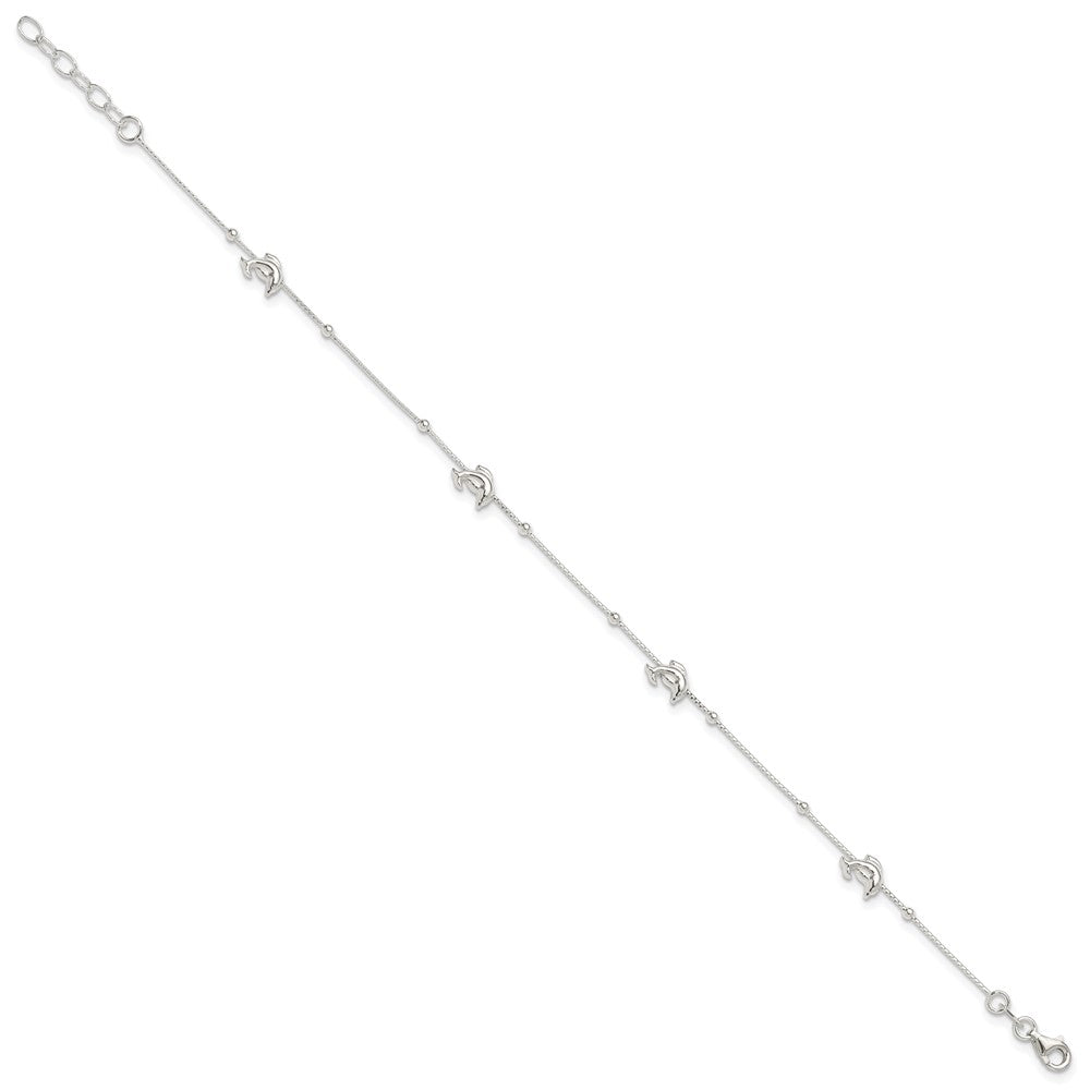 Sterling Silver Polished Dolphin9In Plus 1In Ext. Anklet