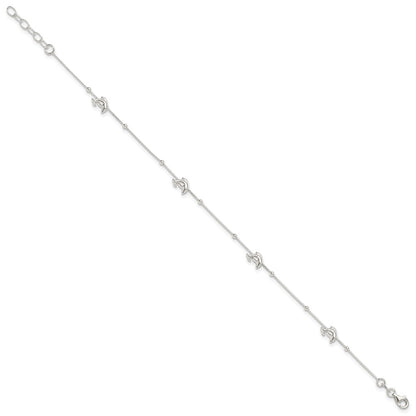 Sterling Silver Polished Dolphin9In Plus 1In Ext. Anklet