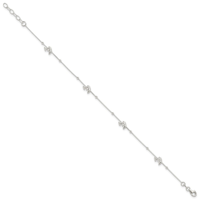 Sterling Silver Polished Dolphin9In Plus 1In Ext. Anklet