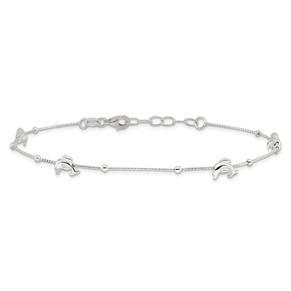 Sterling Silver Polished Dolphin9In Plus 1In Ext. Anklet