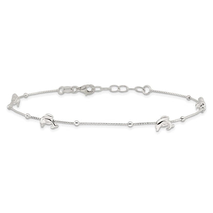 Sterling Silver Polished Dolphin9In Plus 1In Ext. Anklet
