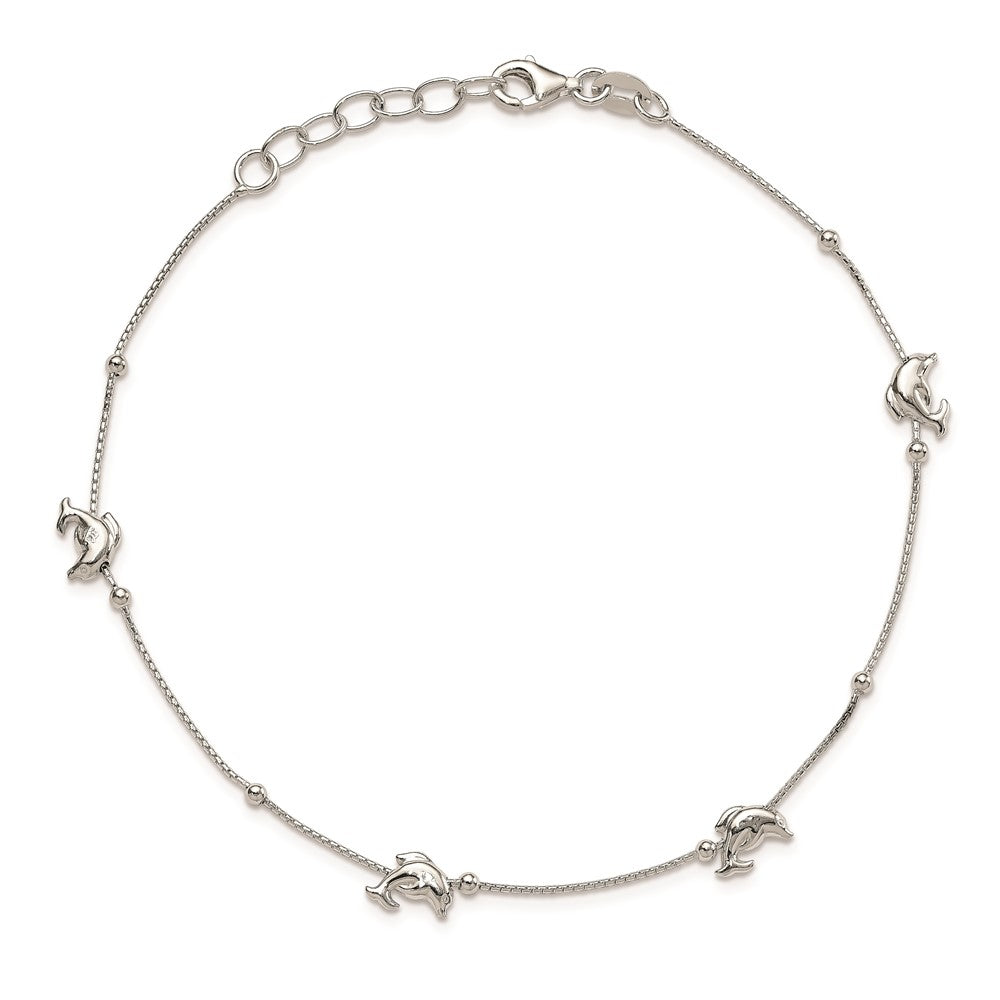 Sterling Silver Polished Dolphin9In Plus 1In Ext. Anklet