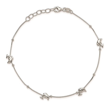 Sterling Silver Polished Dolphin9In Plus 1In Ext. Anklet