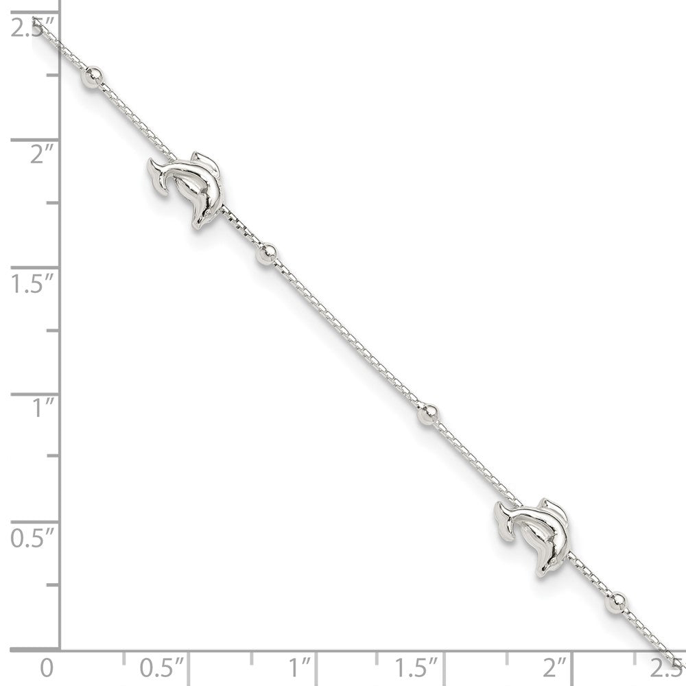 Sterling Silver Polished Dolphin9In Plus 1In Ext. Anklet