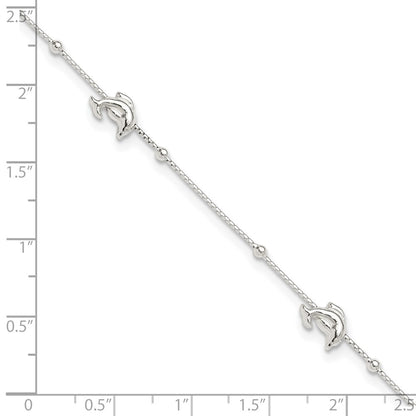 Sterling Silver Polished Dolphin9In Plus 1In Ext. Anklet
