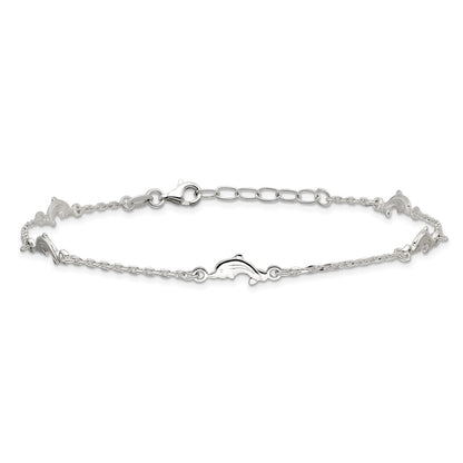 Sterling Silver Polished Dolphin 9In Plus 1In Ext. Anklet