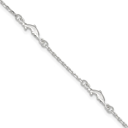 Sterling Silver Polished Dolphin 9In Plus 1In Ext. Anklet