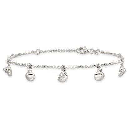 Sterling Silver Sea Shell 8In Plus 1In Ext. Anklet