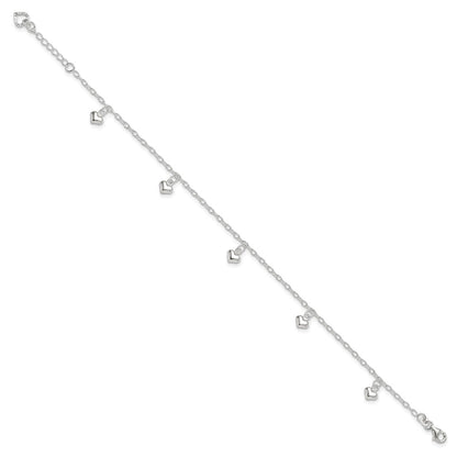 Sterling Silver Polished Puffed Heart 9In Plus1In Ext Anklet