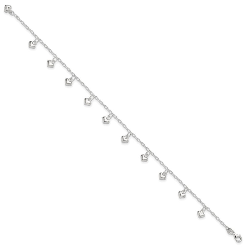 Sterling Silver Polished Puffed Heart Anklet