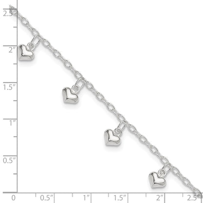 Sterling Silver Polished Puffed Heart Anklet