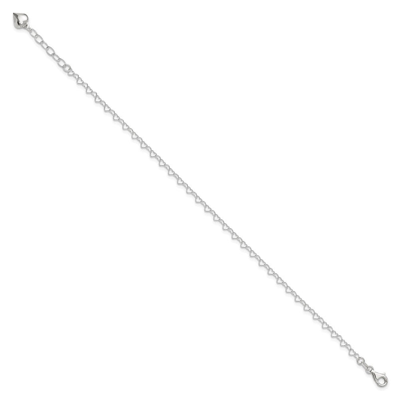Sterling Silver Polished Puffed Heart 9In Plus 1In Ext. Anklet