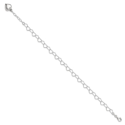 Sterling Silver Polished Puffed Heart 9 In Plus 1In Ext. Anklet
