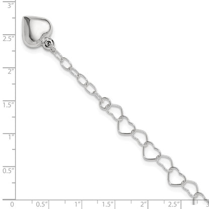 Sterling Silver Polished Puffed Heart 9 In Plus 1In Ext. Anklet