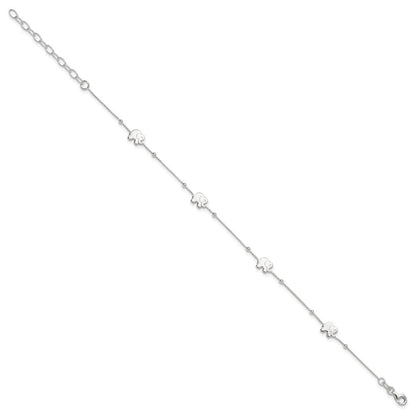 Sterling Silver Polished Elephant 9In Plus 2In Ext. Anklet