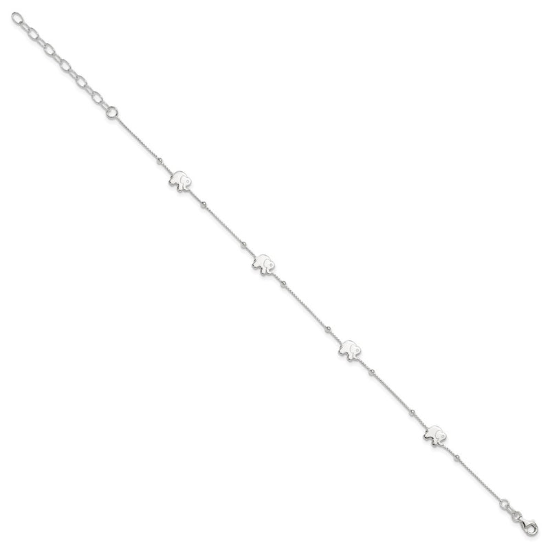Sterling Silver Polished Elephant 9In Plus 2In Ext. Anklet