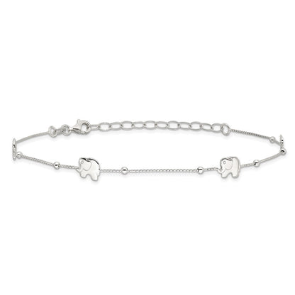 Sterling Silver Polished Elephant 9In Plus 2In Ext. Anklet