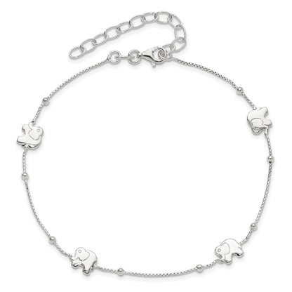 Sterling Silver Polished Elephant 9In Plus 2In Ext. Anklet
