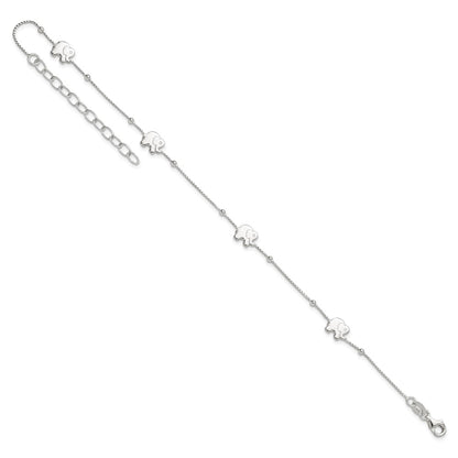 Sterling Silver Polished Elephant 9In Plus 2In Ext. Anklet