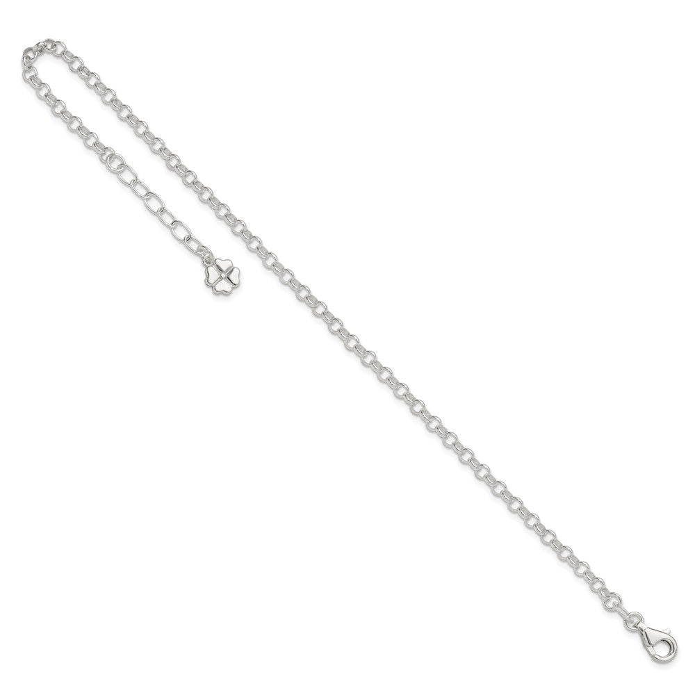 Sterling Silver Polished Four Leaf Clover 9In Plus 1In Ext. Anklet