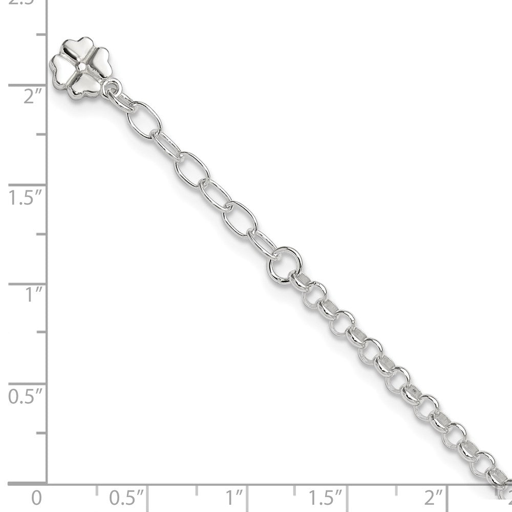 Sterling Silver Polished Four Leaf Clover 9In Plus 1In Ext. Anklet