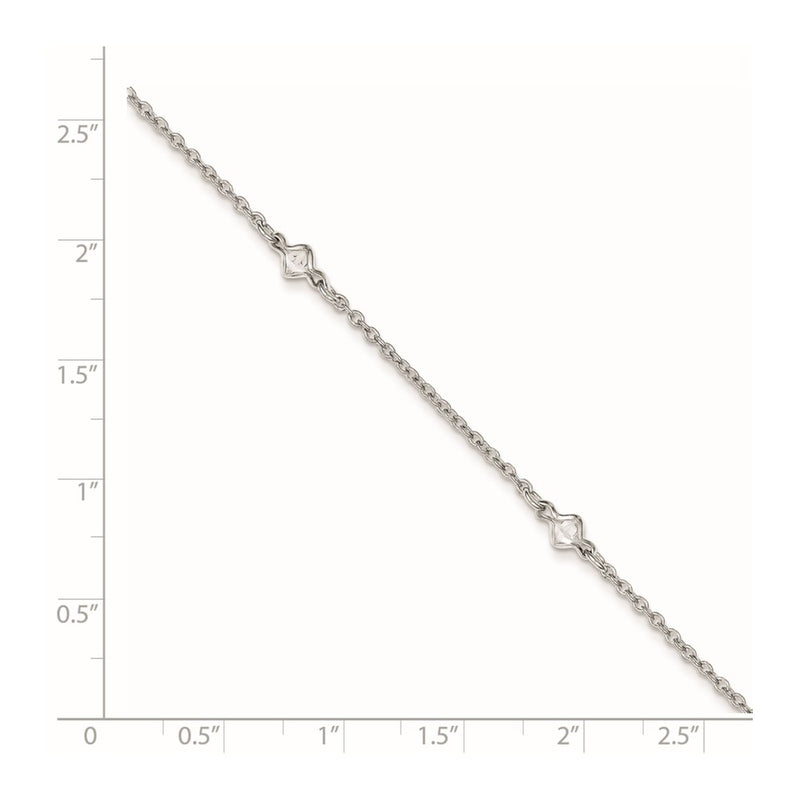 Sterling Silver Rhodium-Plated 9In Plus 1In Ext. 5 Station Cz Anklet