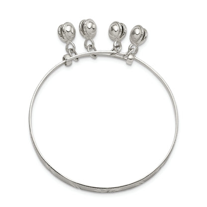 6 Inch Sterling Silver D/C & Textured Bells Adjustable Children'S Bangle Bracelet