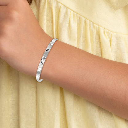 6 Inch Sterling Silver D/C & Textured Bells Adjustable Children'S Bangle Bracelet