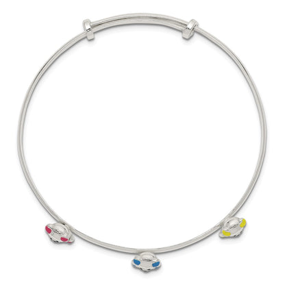 Sterling Silver Multi-Color Enamel Teddy Bear Adjustable Children'S Bangle