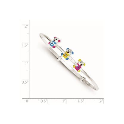 Sterling Silver Multi-Color Enamel Teddy Bear Adjustable Children'S Bangle