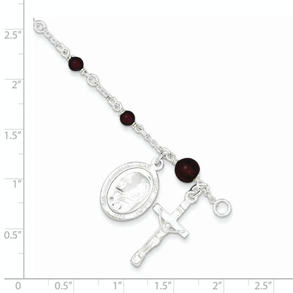 6 Inch Sterling Silver Polished Rhodolite Garnet Children'S Rosary Bracelet