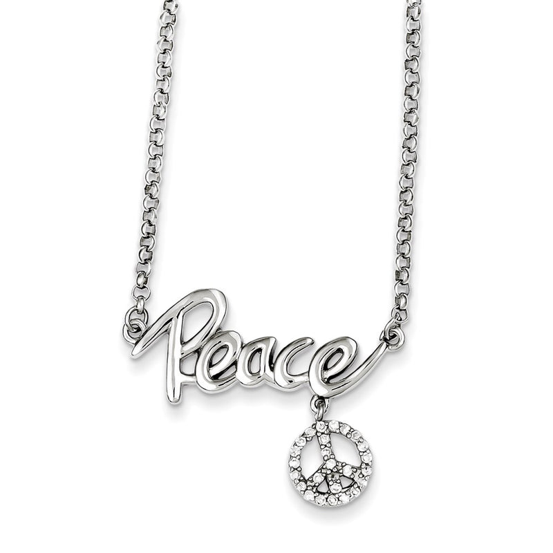 Sterling Silver Cz Peace Necklace