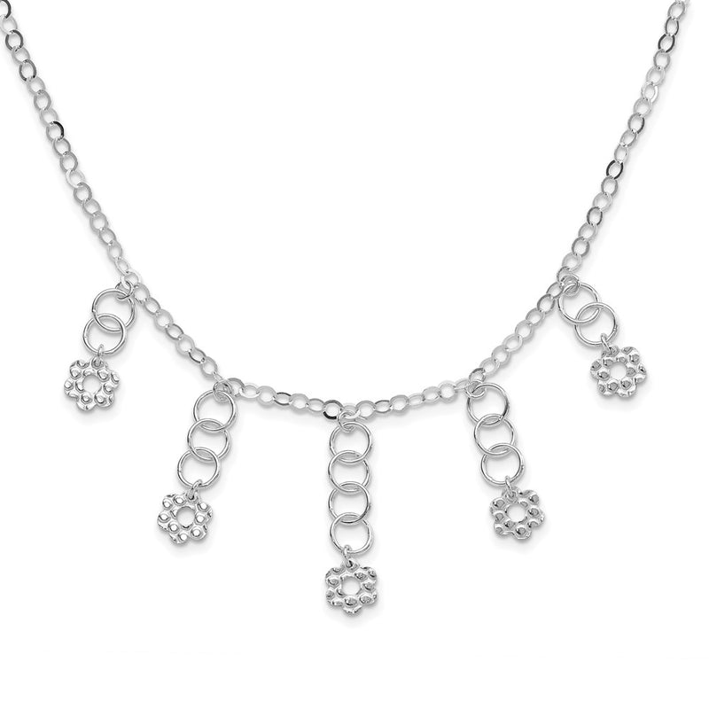 Sterling Silver Polished & Textured Flower Necklace
