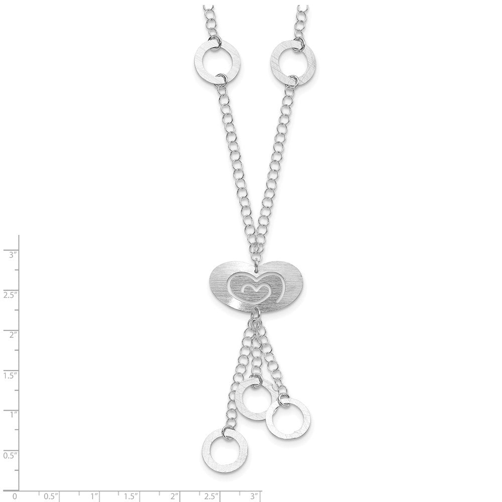 Sterling Silver Polished & Brushed Heart Circle Drop Necklace