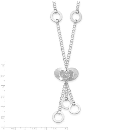 Sterling Silver Polished & Brushed Heart Circle Drop Necklace