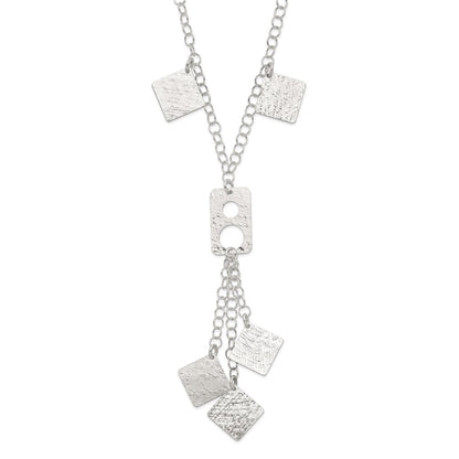 Sterling Silver Polished & Textured Geometric Drop Necklace