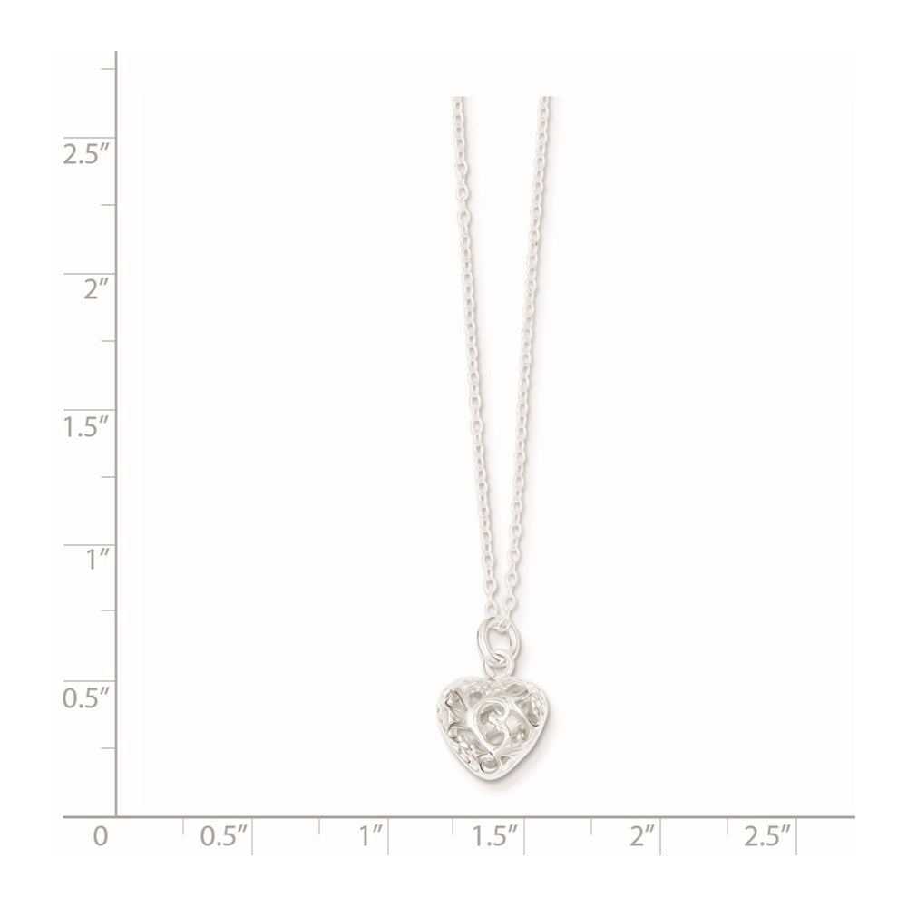 Sterling Silver Polished Puffed Filigree Heart 18 Inch Necklace