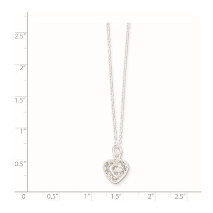 Sterling Silver Polished Puffed Filigree Heart 18 Inch Necklace