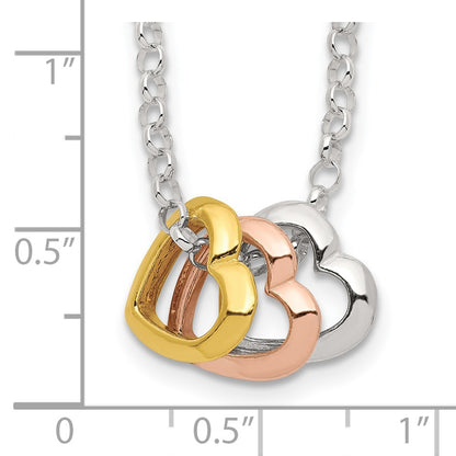 Sterling Silver And Vermeil Polished Fancy 3-Heart Necklace