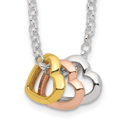 Sterling Silver And Vermeil Polished Fancy 3-Heart Necklace