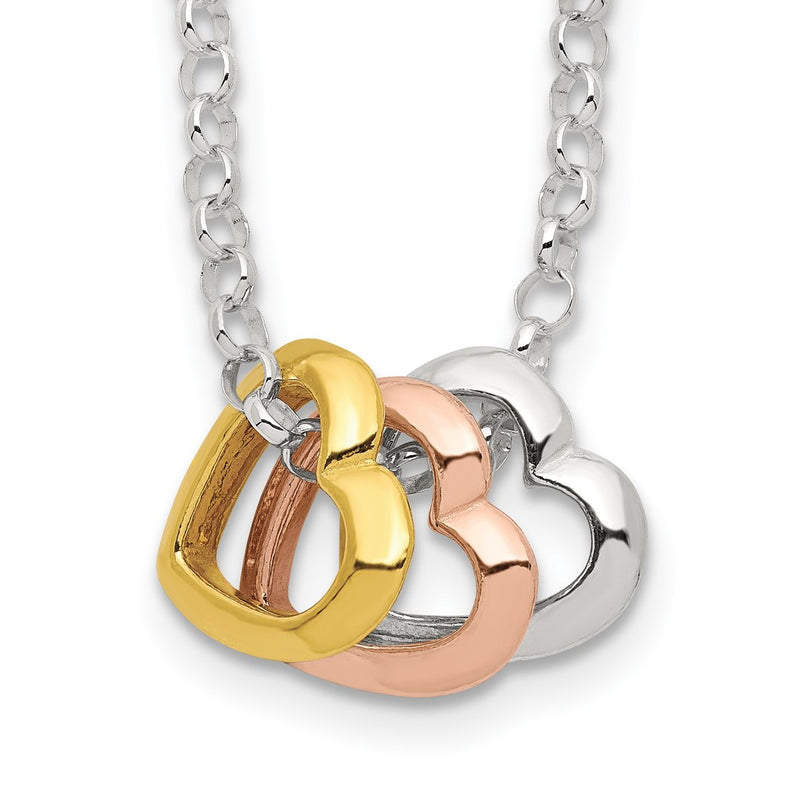 Sterling Silver And Vermeil Polished Fancy 3-Heart Necklace