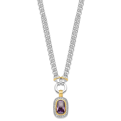Sterling Silver Flash Gold-Plated Cz Necklace