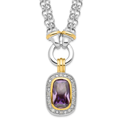 Sterling Silver Flash Gold-Plated Cz Necklace